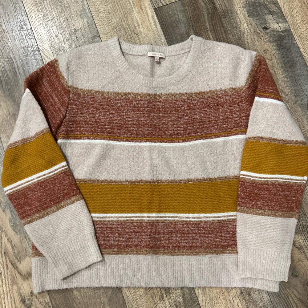 Skies Are Blue Warm Tones Striped Sweater